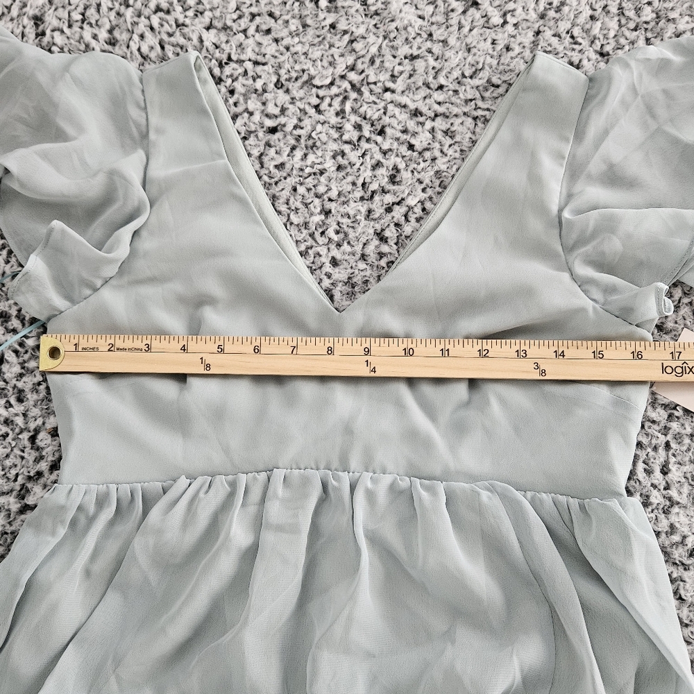 Birdy Grey Hannah Chiffon Maxi Dress Small Sage Flutter Sleeve Flowy Bridesmaid - Picture 9 of 13